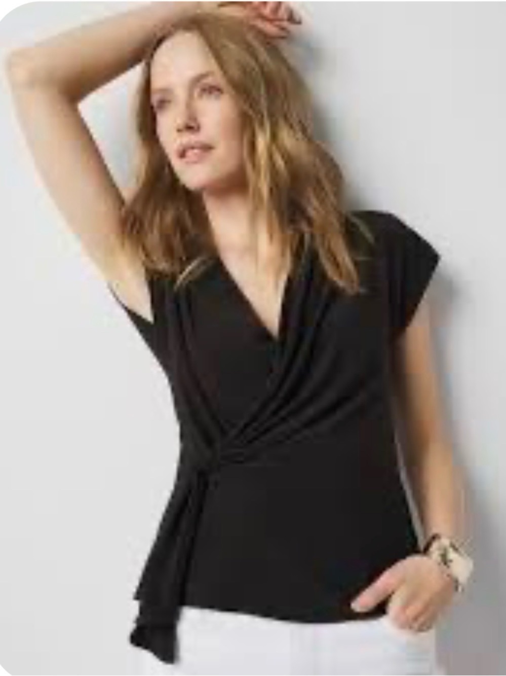White House Black Market WHBM Draped Surplice Top medium black NWT